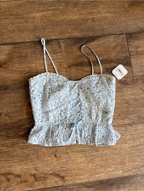 Altar'd State Tops - Altar'd State Blue Floral Lace-Up Smocked Peplum Cami